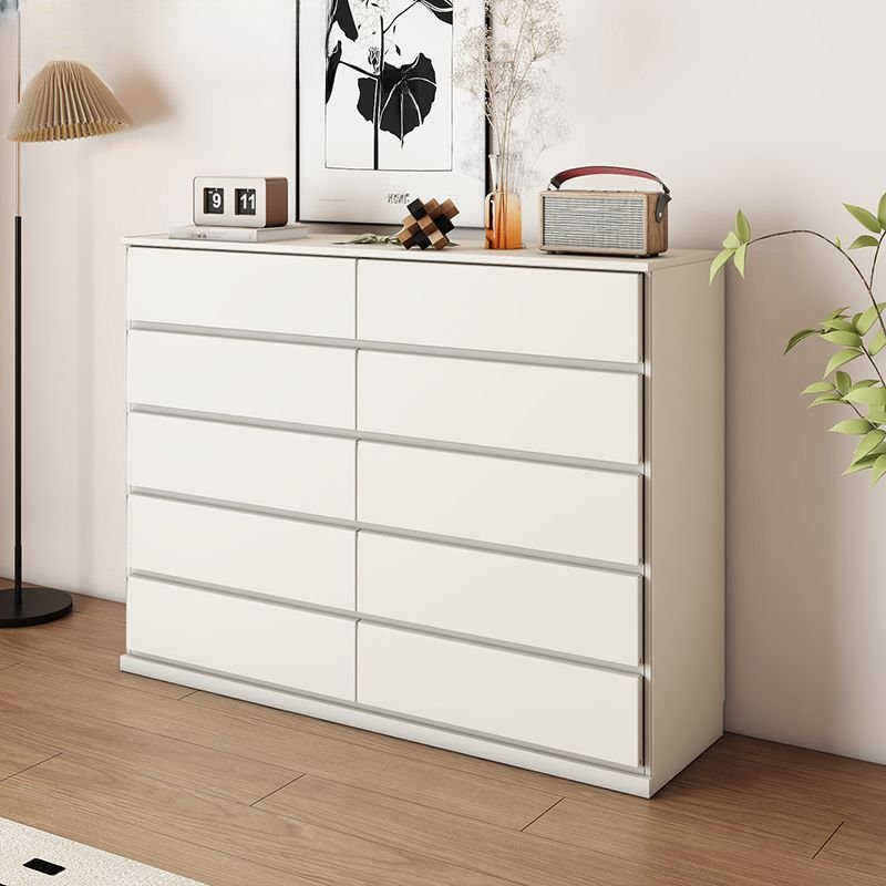 10 Drawers Trendy Double Dresser for Sleeping Room, White, 47.2"L x 15.7"W x 41.3"H