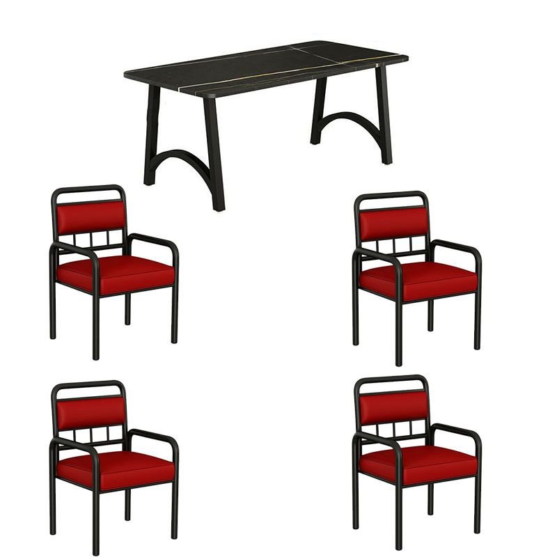 Vintage Black Rectangle Slate Dining Table Set 4 People with Double Pedestal&Upholstered Back Chair, Table & Chair(s), 5 Piece Set, 47.2"L x 23.6"W x 29.5"H