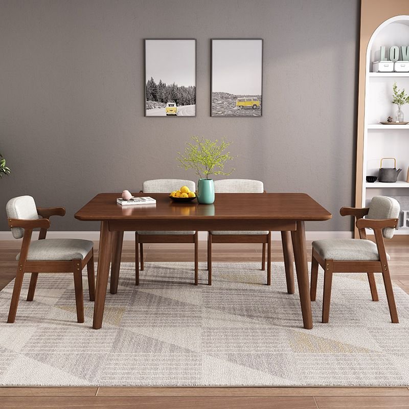 Wood Cocoa Rectangle Dining Table Set with 4-leg Table and Upholstered Back Padded Chair with Arms for Seats 4, 5 Piece Set, 55.1"L x 31.5"W x 29.9"H, Nut-Brown, Table & Chair(s)