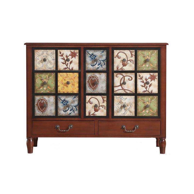 11 Drawers Classicist Raw Wood Horizontal Console Dresser, Red Brown, 39"L x 14"W x 33"H