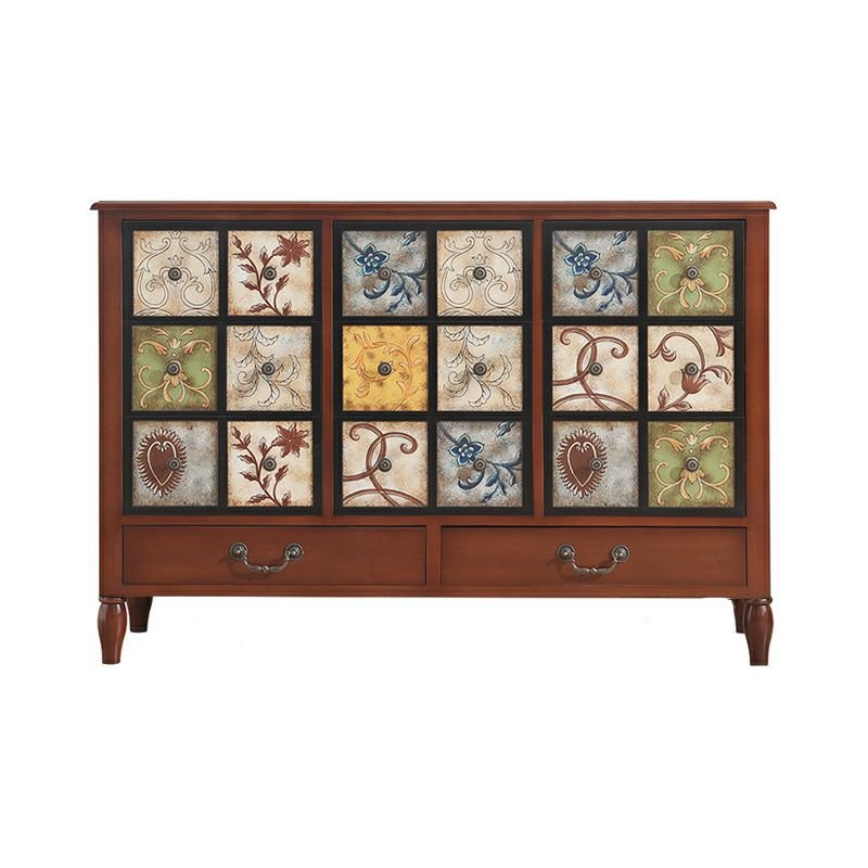 11 Drawers Traditional Bleached Wood Horizontal Double Dresser, Red Brown, 46"L x 14"W x 33"H