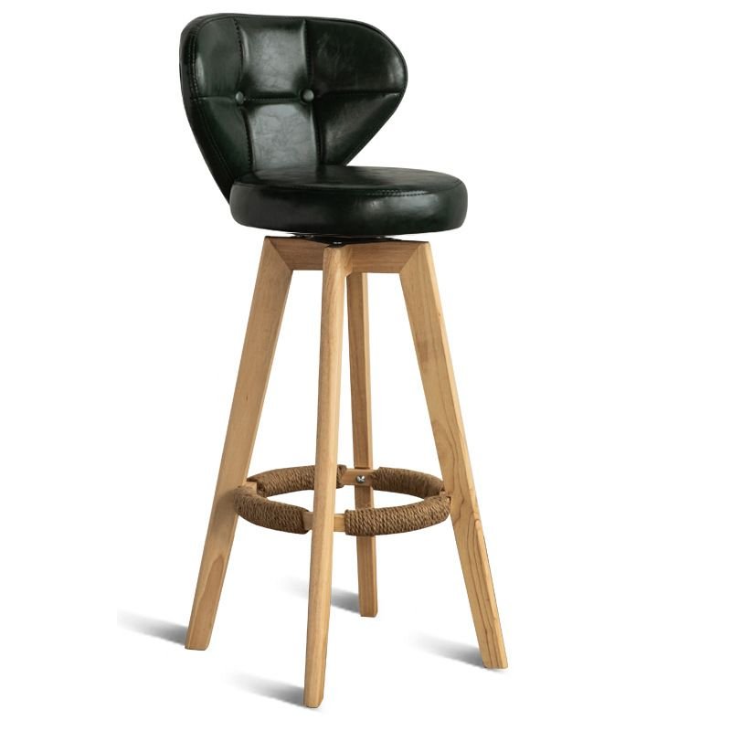 Olive Green Pub Stool with Turn Stools Design and Stitch-tufted Detail, Blackish Green, Natural