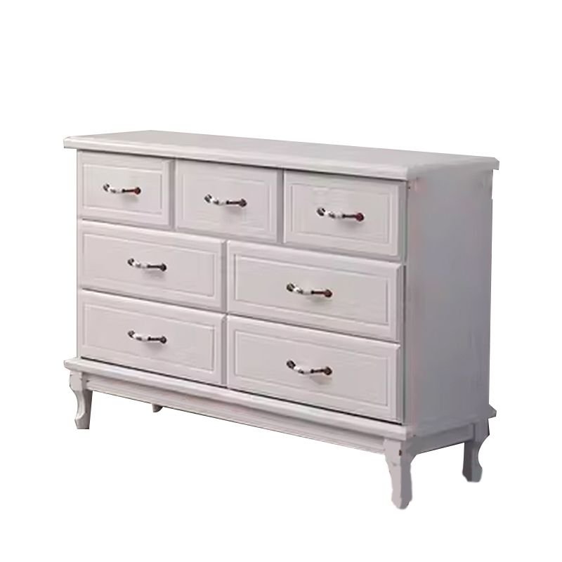 Vintage Chalk Console Dresser Horizontal Timber with 7 Drawers for Sleeping Quarters, 55"L x 14"W x 31"H