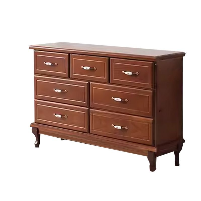 Victorian Sepia Double Dresser Horizontal Lumber with 7 Drawers for Sleeping Room, 47"L x 14"W x 31"H