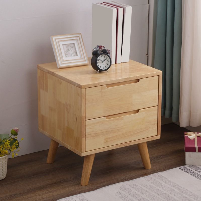 Trendy Natural Wood 2 Tiers Drawer Storage Nightstand, Natural, Tilted Leg, 2 Drawers, 18"L x 16"W x 20"H