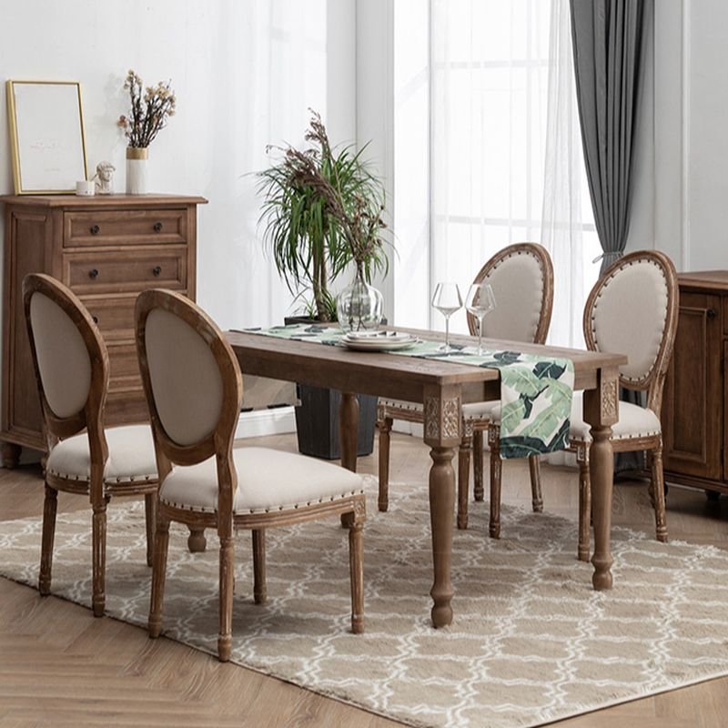 Vintage Wood Scoring Dining Table Set with a Rectangle Natural Wood Tabletop and Carved Base, 47.2"L x 31.5"W x 29.9"H, 5 Piece Set, Table & Chair(s)