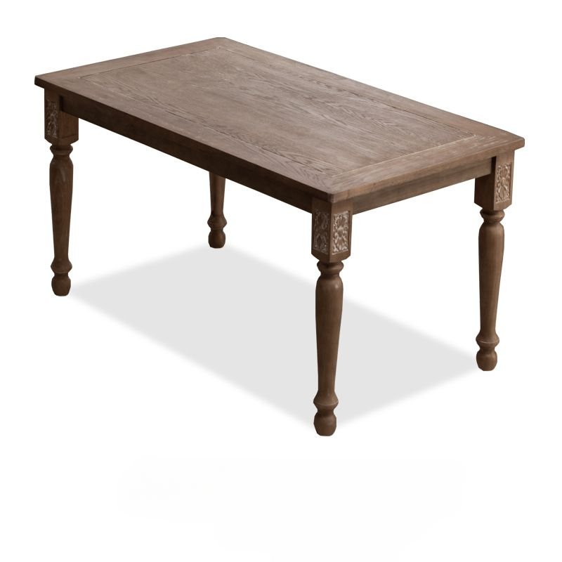 Antique Wood Scoring Dining Table Set with a Rectangle Oak Tabletop and Carved Base, 63"L x 31.5"W x 29.9"H, 1 Piece, Table