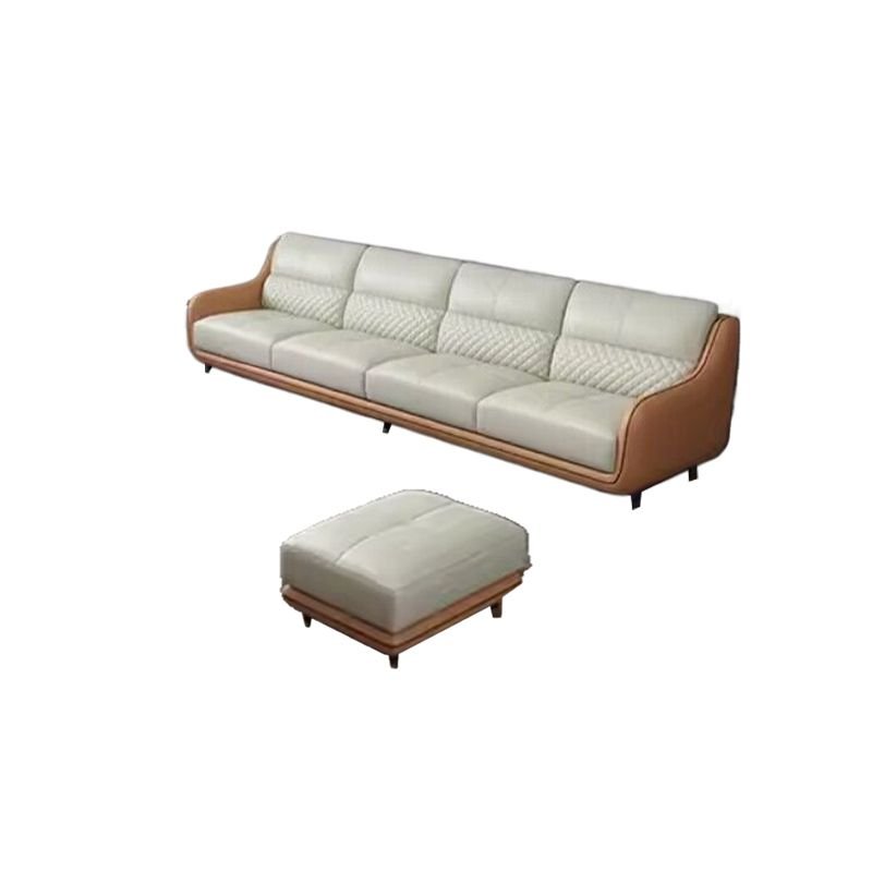 Cream Horizontal Straight Sofa with Sloped Arms, 120"L x 36"W x 36"H+28"L x 24"W x 17"H, Full Grain Cow Leather