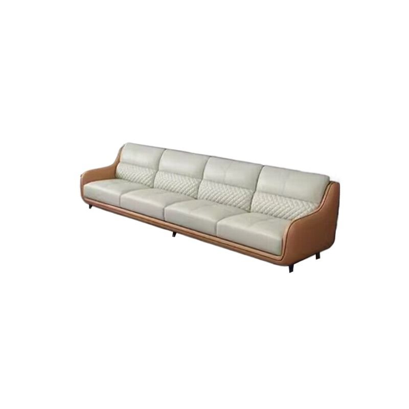 Cream Horizontal Straight Sofa Couch with Sloped Arms, 120"L x 36"W x 36"H, Full Grain Cow Leather