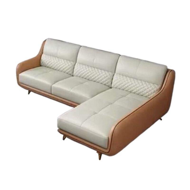 Cream Right L-Shape Sofa Recliner with Sloped Arms, 93"L x 67"W x 36"H, Full Grain Cow Leather