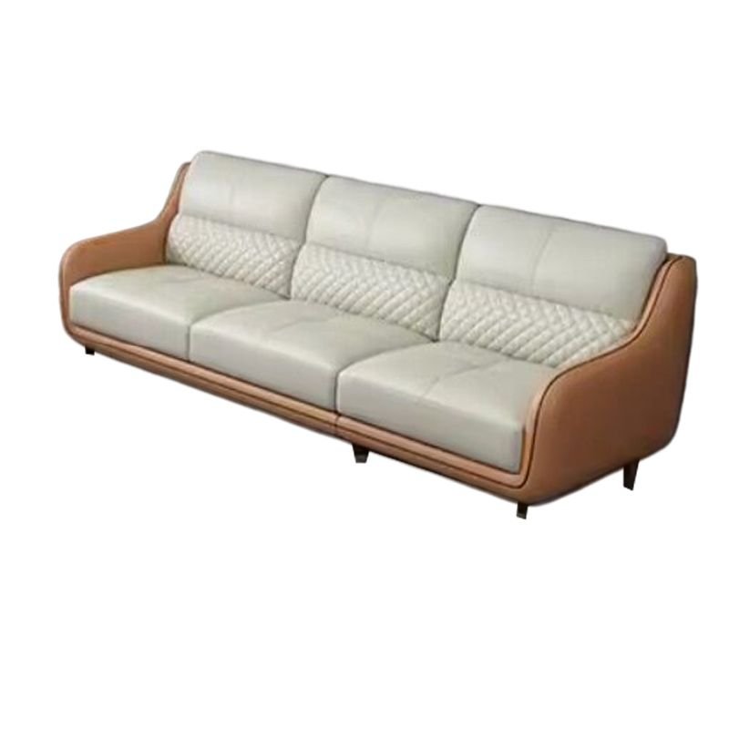 Cream Horizontal Straight Sofa Couch with Sloped Arms, 93"L x 36"W x 36"H, Full Grain Cow Leather