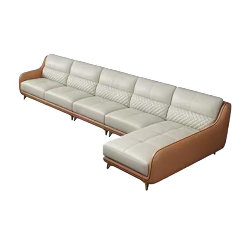 Seats 5 L-Shape Right Sofa Recliner in Cream with 4 Piece Set and Sloped Arms, 148"L x 67"W x 36"H, Full Grain Cow Leather