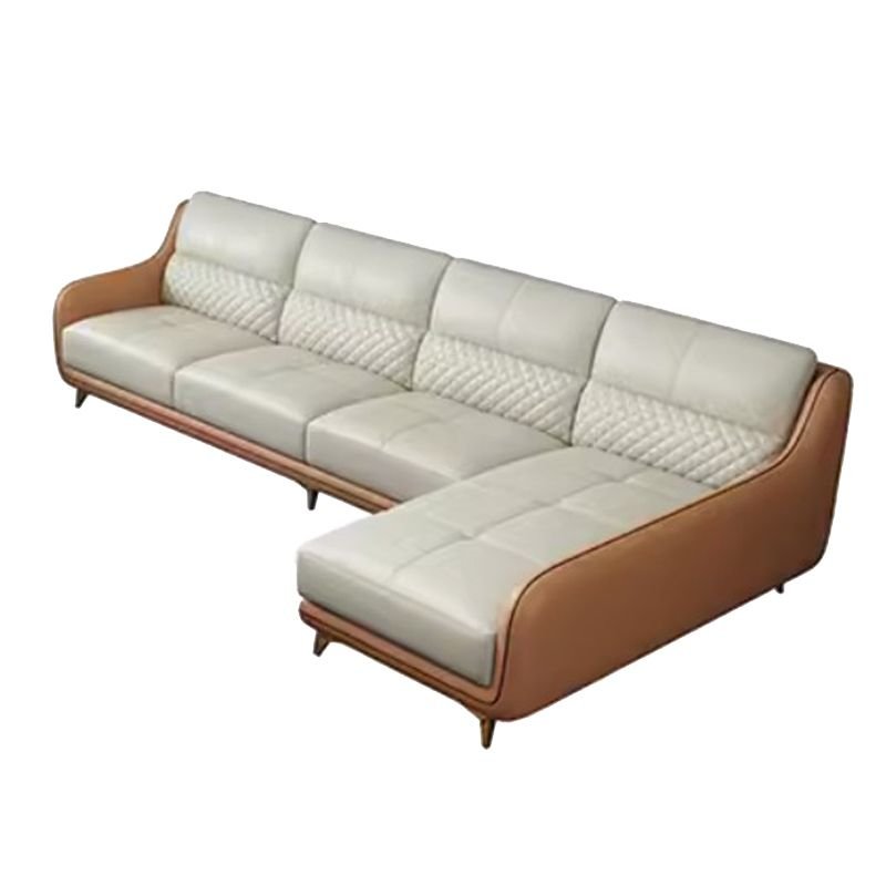 Cream Right L-Shape Sofa Recliner with Sloped Arms, 108"L x 67"W x 36"H, Full Grain Cow Leather