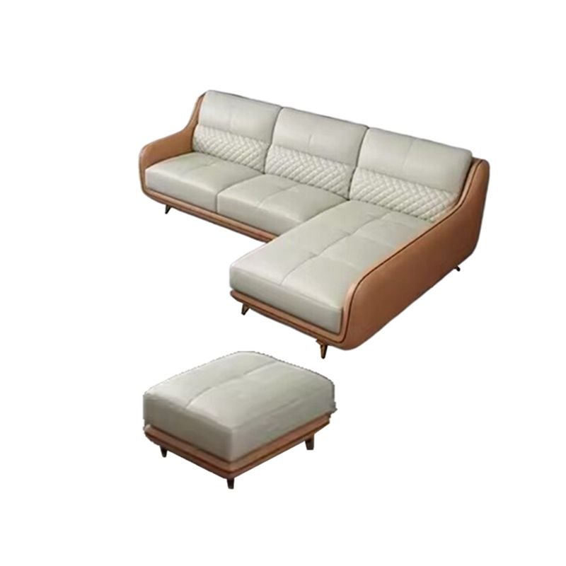 Cream Right Hand Facing L-Shape Sofa Chaise with Sloped Arms, 93"L x 67"W x 36"H+28"L x 24"W x 17"H, Full Grain Cow Leather
