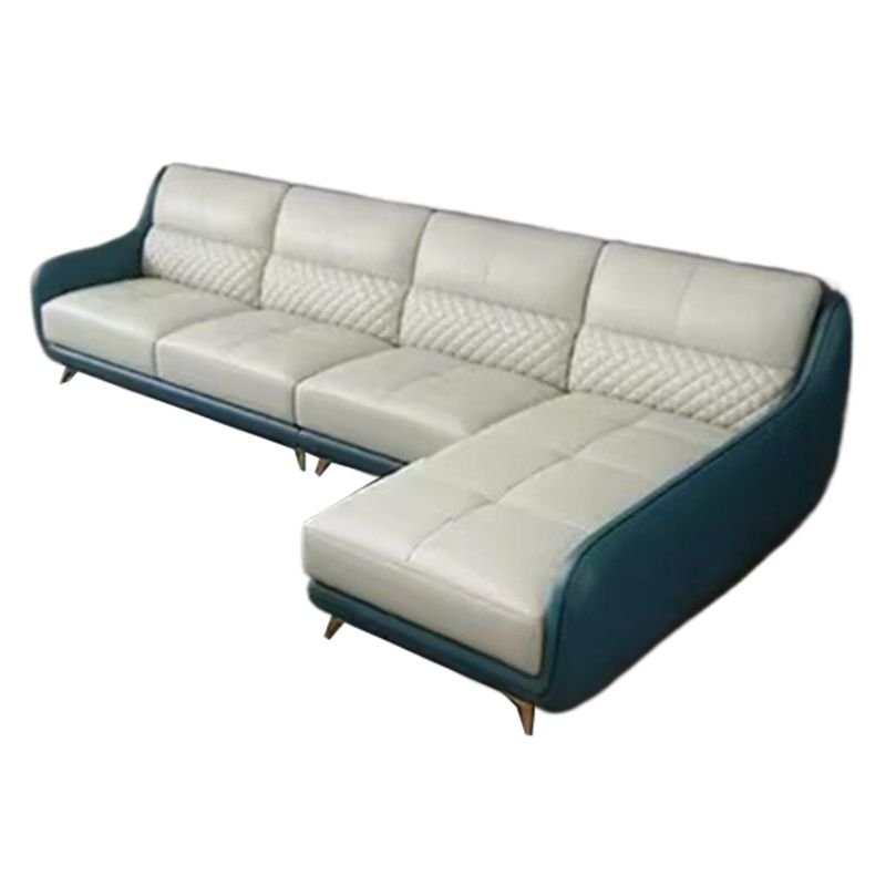 Cream Right Hand Facing L-Shape Sofa Chaise with Sloped Arms, 120"L x 67"W x 36"H, Full Grain Cow Leather