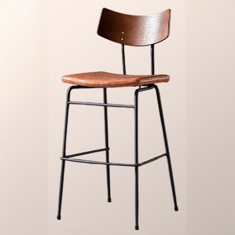 Camel Airy Back Pub Stool with Black Legs Tabouret, Genuine Leather, Brown, Counter Stool(26"H)