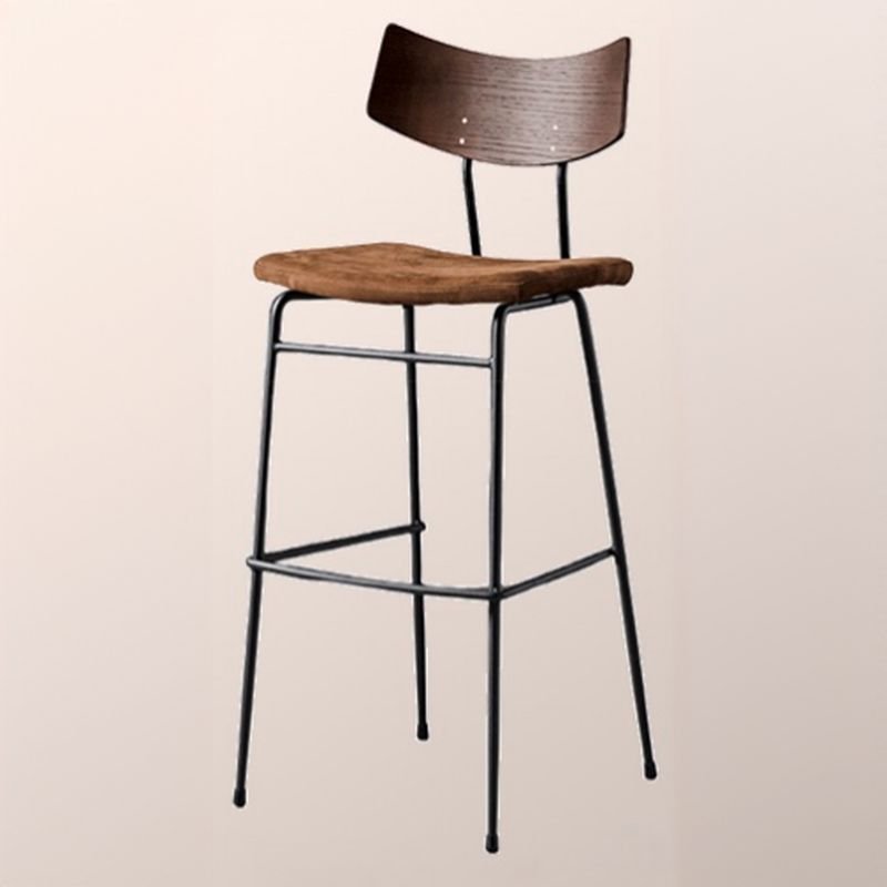 Cappuccino Ventilated Back Pub Stool with Black Legs Tabouret, Cow Leather, Brown, Bar Stool(30"H)