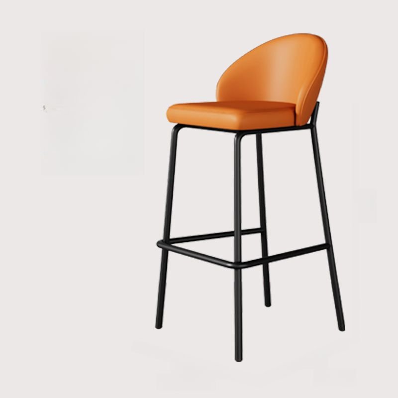 Art Deco Rectangular Shape Apricot Color Calfskin Pub Stool with Rear and Leg Rest for Bistro, Microfiber Leather, Orange, Short Stool(22"H)