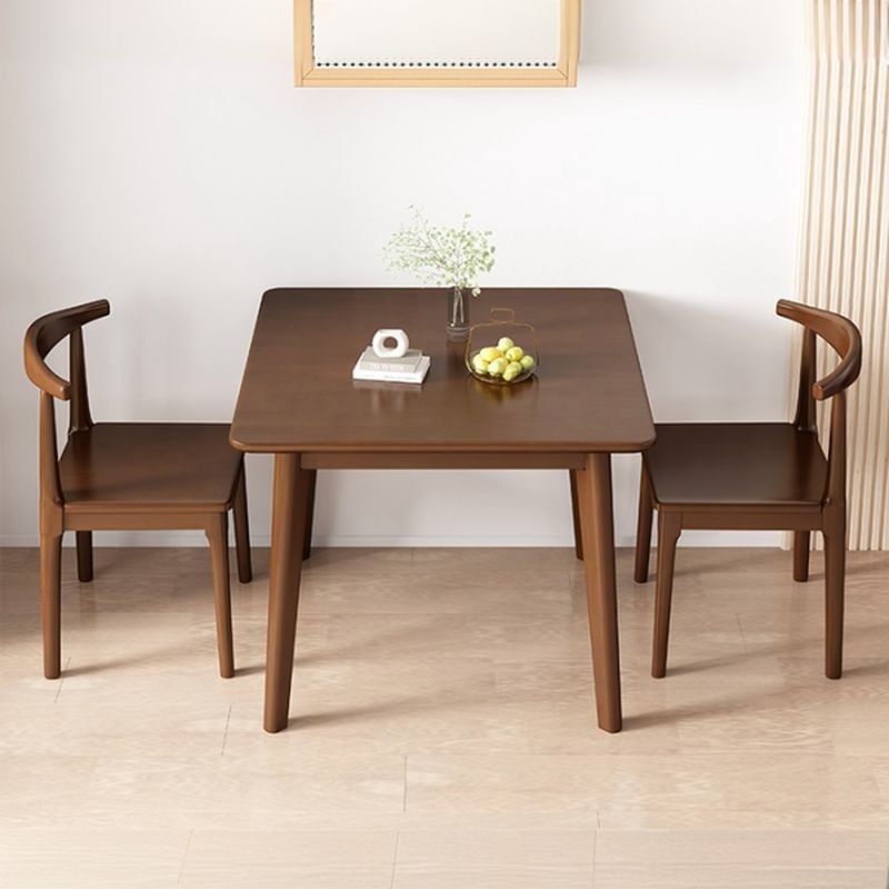 3 Piece Set Square Dining Table Set with a Rubberwood Tabletop and Back Chairs for Dining Table for 2, Table & Chair(s), Nut-Brown, 31.5"L x 31.5"W x 29.5"H