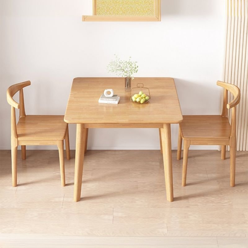3 Piece Set Square Dining Table Set in Natural Finish with Back Chairs and a Rubberwood Tabletop for 2 Chairs, Table & Chair(s), Natural, 31.5"L x 31.5"W x 29.5"H