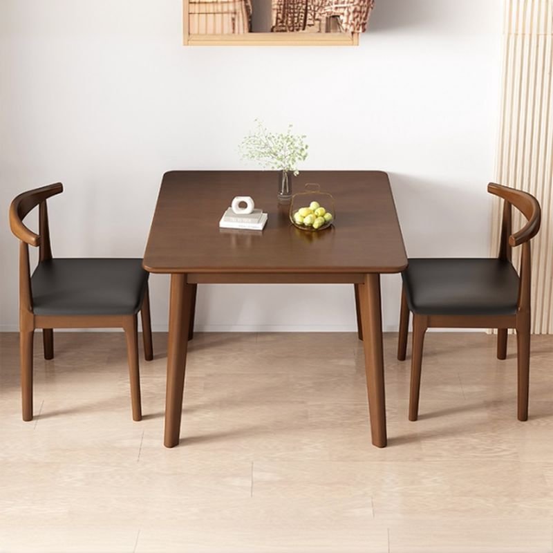 3 Piece Set Square Dining Table Set with a Rubberwood Tabletop and Back Chairs for Seats 2, Table & Chair(s), Walnut/ Black, 27.6"L x 27.6"W x 29.5"H