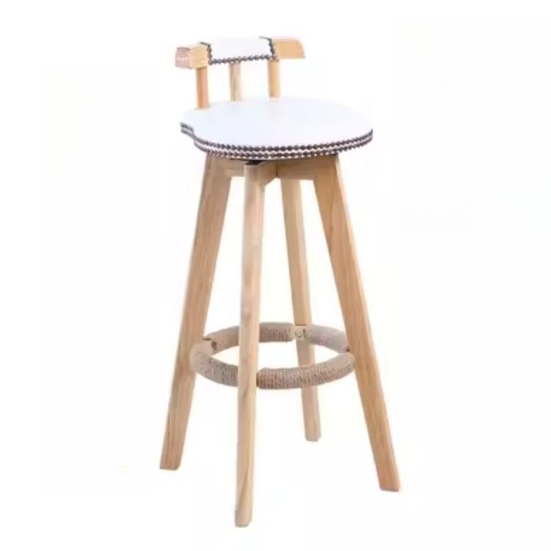 Boho-Chic Bistro Stool with Nailhead Embellishment and Uncovered Back, Natural, White