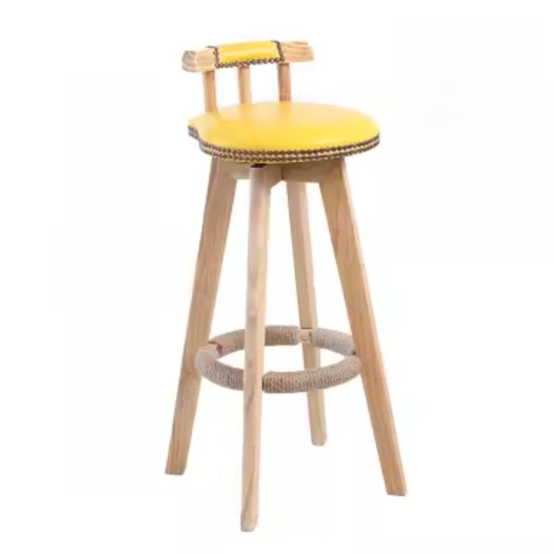 Boho-Chic Bistro Stool with Nailhead Embellishment and Uncovered Back, Natural, Yellow