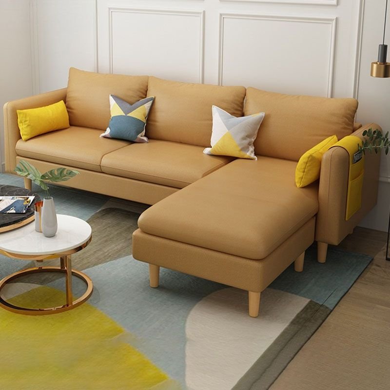Scandinavian L-Shape Yellow Pine Reversible Corner Sectional for Living Room, Tech Cloth, Yellow, 79"L x 46"W x 28"H