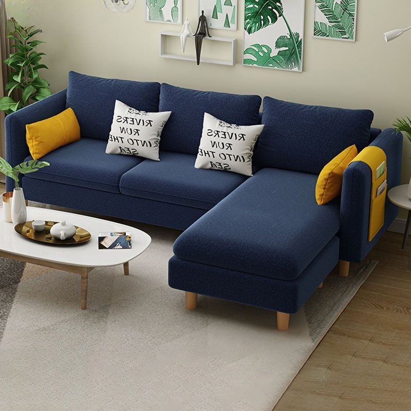 L-Shape Modern Simple Style Natural Wood Reversible Corner Sectional for Living Space, Faux Cashmere, Royal Blue, 79"L x 46"W x 28"H
