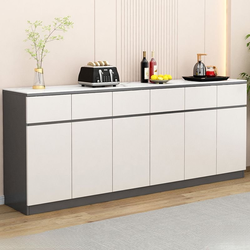 14'' Wide Freestanding Sideboard in Slab with 6 Doors, 6 Drawers and Slate Countertop, White-Gray, 94"L x 14"W x 35"H