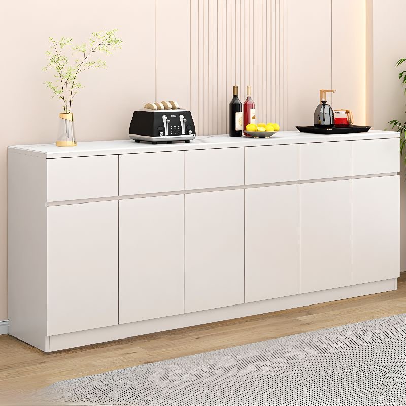14'' Wide Freestanding Sideboard in Slab with 6 Doors, 6 Drawers and Slate Countertop, White, 94"L x 14"W x 35"H
