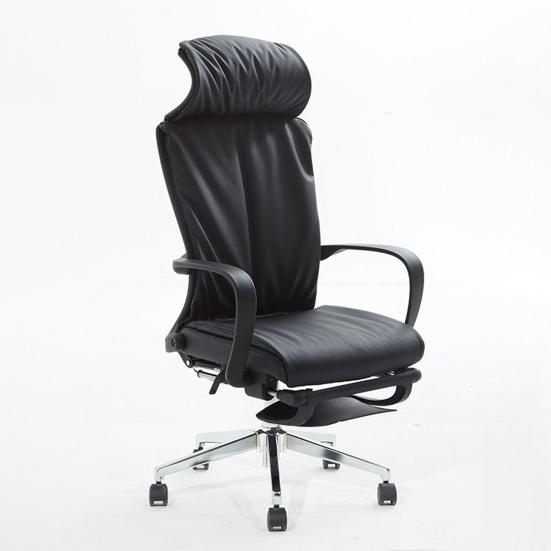 Minimalist Ergonomic Waterfall Seat Leather Studio Chairs in Black with Arms and Adjustable Back Angle, Leather, Black