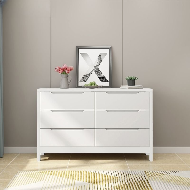6 Drawers Contemporary Chalk Rubberwood Horizontal Console Dresser for Sleeping Room