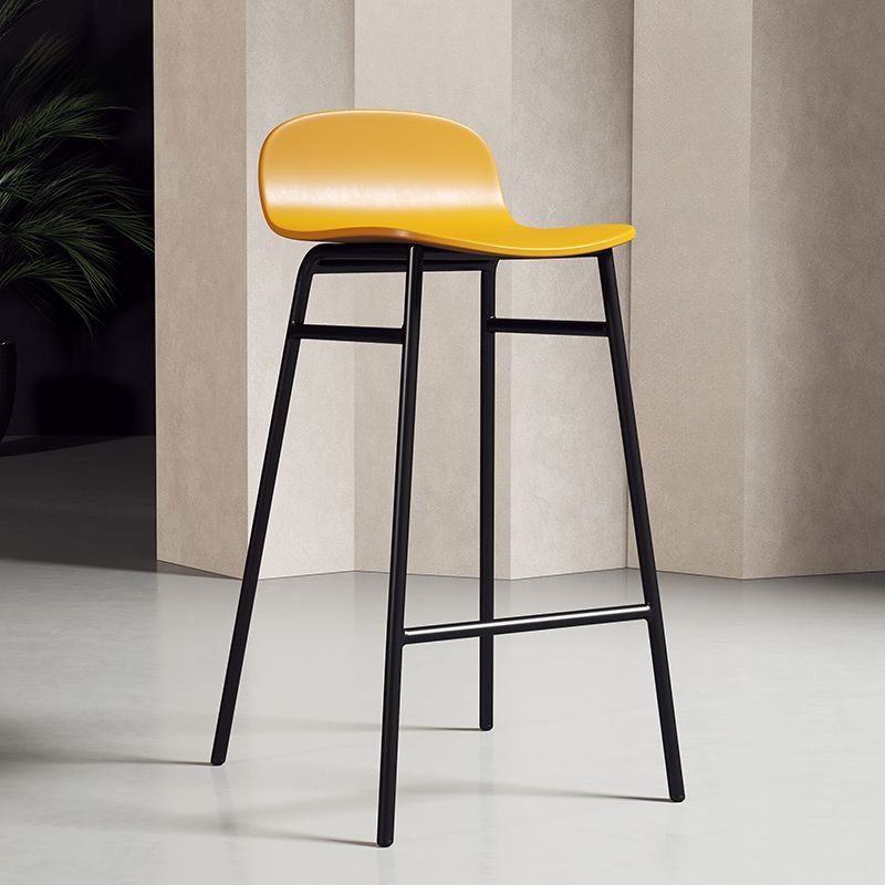 Butter Color Synthetic Barrel Pub Stool with Modish Backrest and Foot Platform for Home Bar, Yellow, Bar Stool(30"H), Black