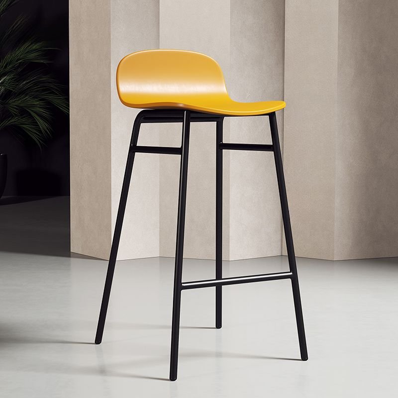 Butter Color Synthetic Barrel Pub Stool with Modish Backrest and Foot Platform for Home Bar, Yellow, Counter Stool(26"H), Black
