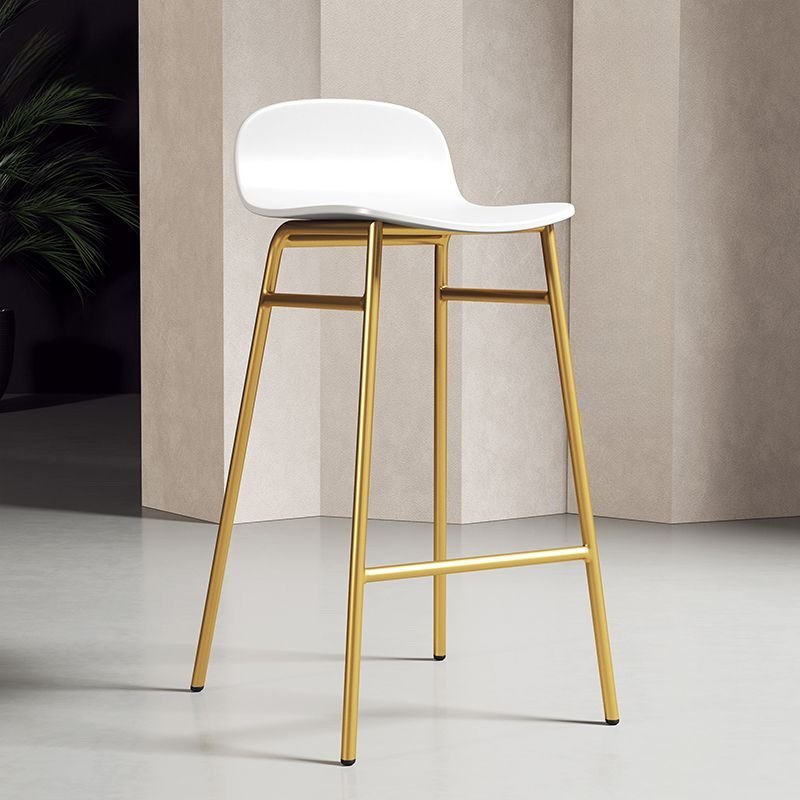White Synthetic Barrel Pub Stool with Glamorous Backrest and Foot Platform for Home Bar, White, Counter Stool(26"H), Gold