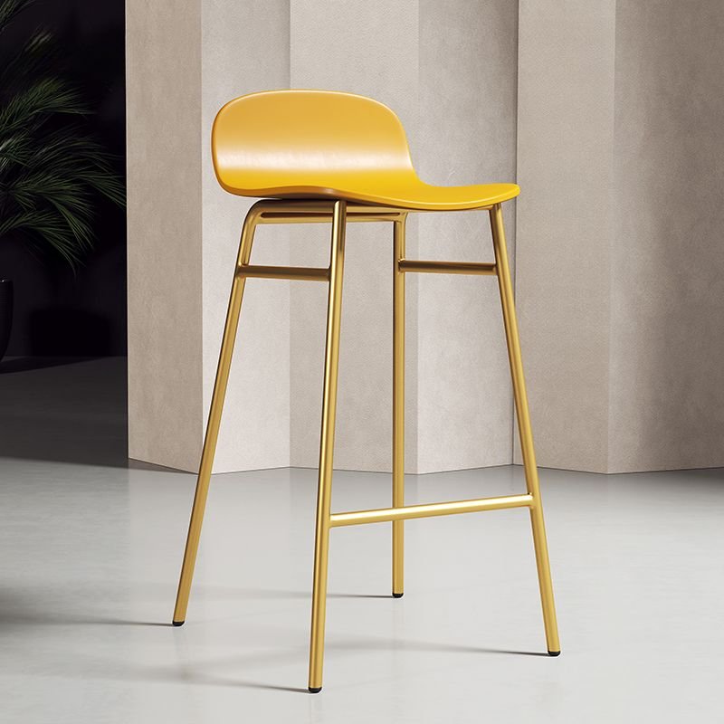 Butter Color Synthetic Barrel Pub Stool with Glamorous Backrest and Foot Platform for Home Bar, Yellow, Counter Stool(26"H), Gold