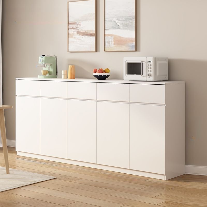 Wood White Freestanding Floor Wide Countertop Sideboard with 5 Drawers, 5 Doors and Kitchen Appliance Storage, 78.7"L x 15.7"W x 39.4"H