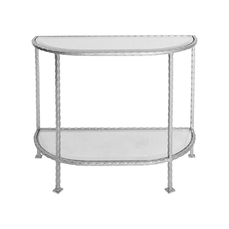 1 Piece Set Demilune Unfinished Glass Top Standing Console Table Desk , Silver