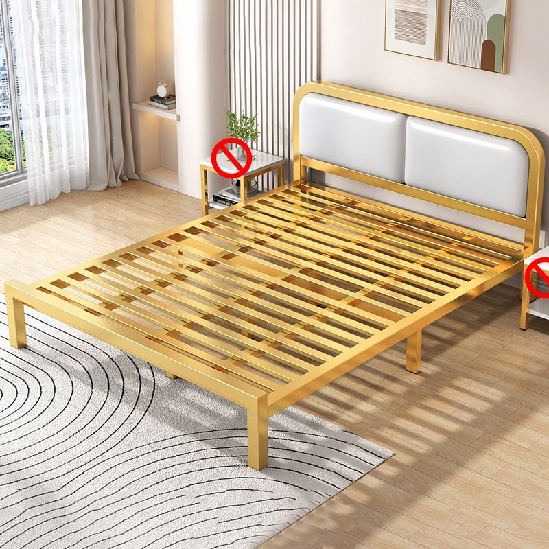 Brass Pallet Bed Frame with Sponge Panel Headboard for Bedroom, 71"W x 75"L, No
