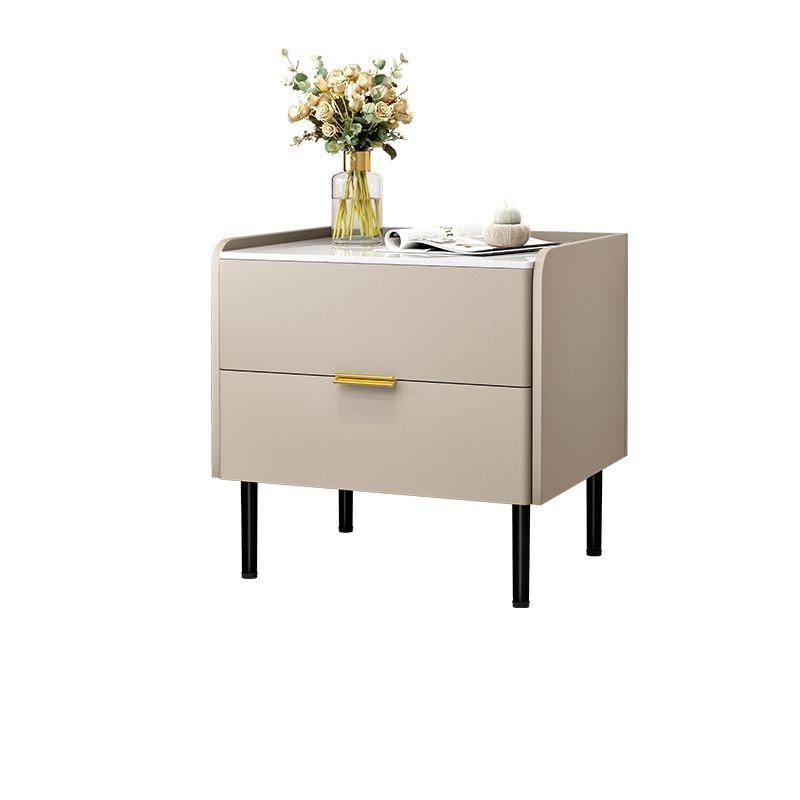 Trendy Stone Countertop Drawer Storage Bedside Table, 2 Drawers & Leg Included, Champagne/ Gray, Wood, 10"L x 16"W x 20"H