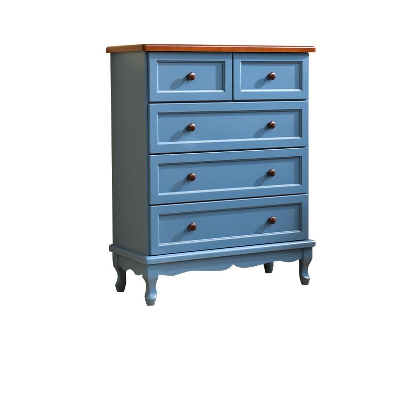 Victorian Vertical Lumber Bachelor Chest 4 Tiers with 5 Drawers, Blue/ Brown, 31"L x 14"W x 40"H