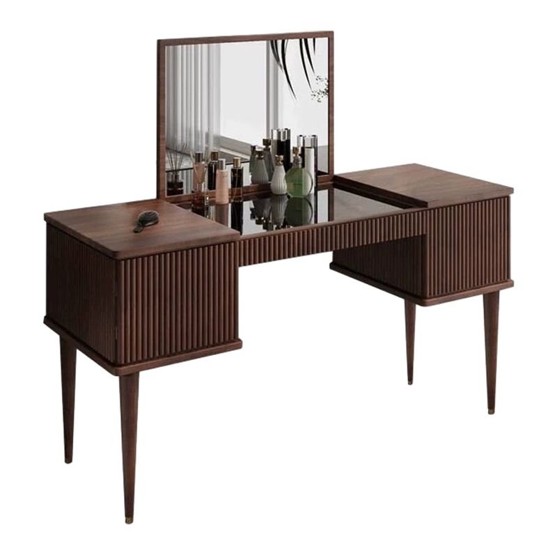 Modern Simple Style Timber Dressing Table Standard with Flip-Top Mirror, Dark Walnut