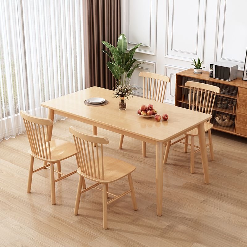 Casual Neutral Wood Tone Dining Table Set with Natural Wood Windsor Back Chairs for Seats 4, Table & Chair(s), 5 Piece Set, 47.2"L x 27.6"W x 29.5"H
