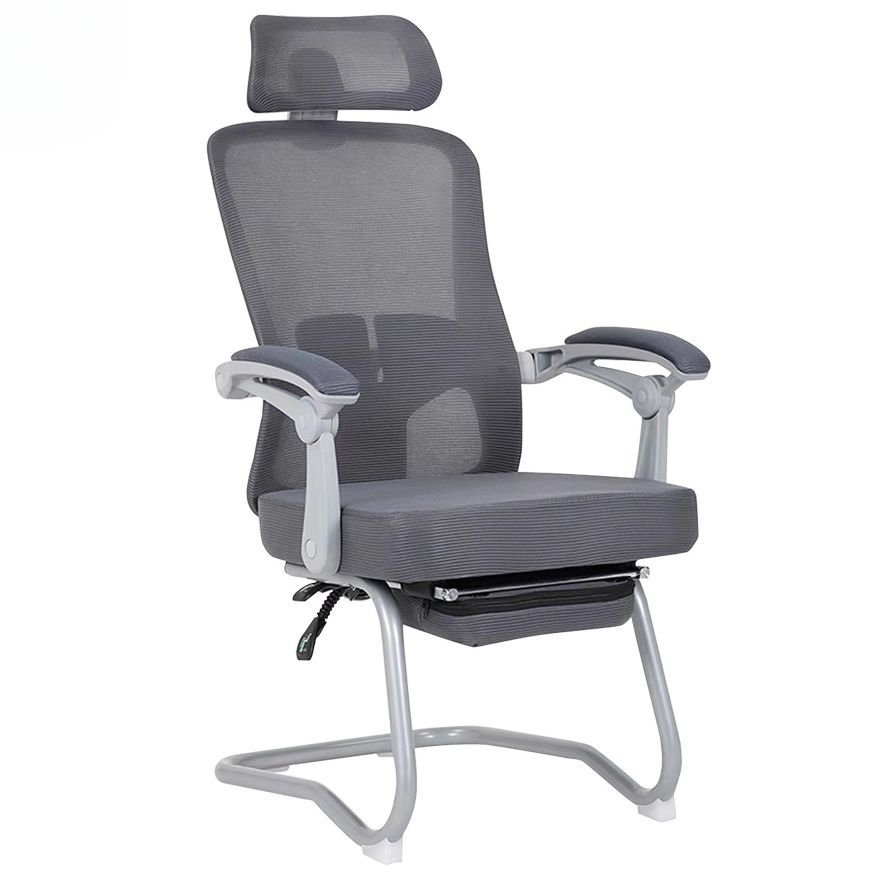 Art Deco Ergonomic Grey Upholstered Task Chair with Back, Arms and Headrest, Grey, Casters Not Included, With Footrest
