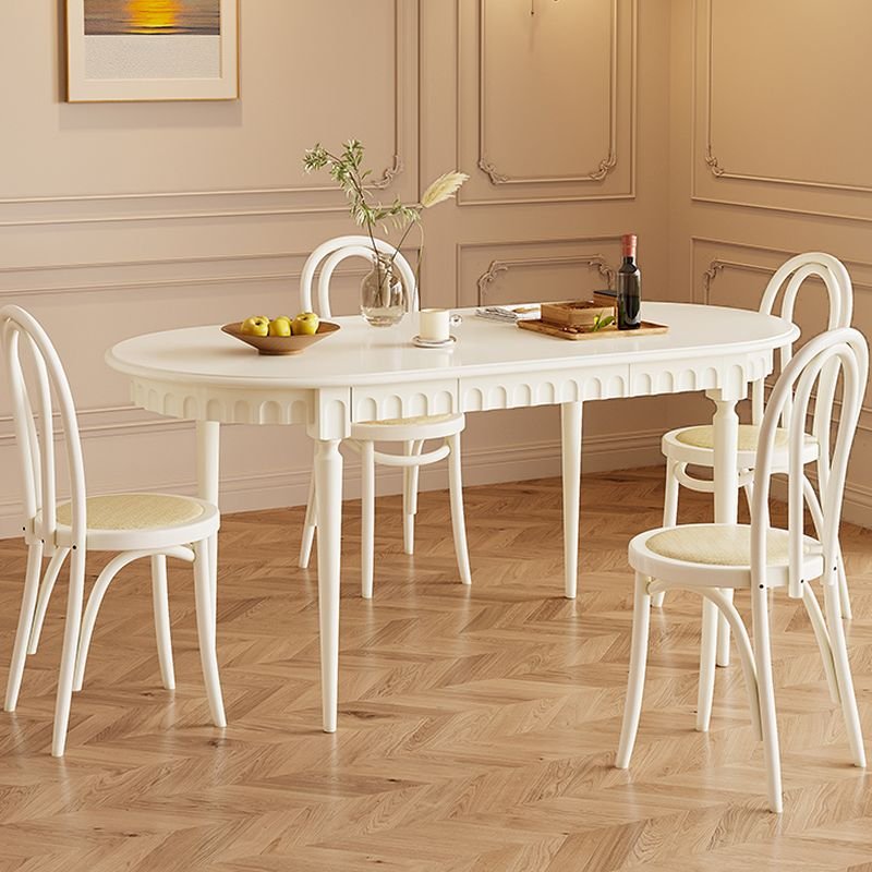 White Wood Oval Dining Table Set with Oak Stockroom and Chairs for Seats 4, Table & Chair(s), 5 Piece Set, 63"L x 31.5"W x 29.5"H, 35.4"H x 13.4"W x 16.5"D