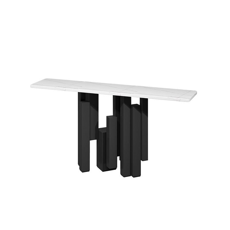 1 Piece Luxury Rectangular Stone Top Entry Table in White with Abstract and Scratch Resistant, 55"L x 14"W x 31"H