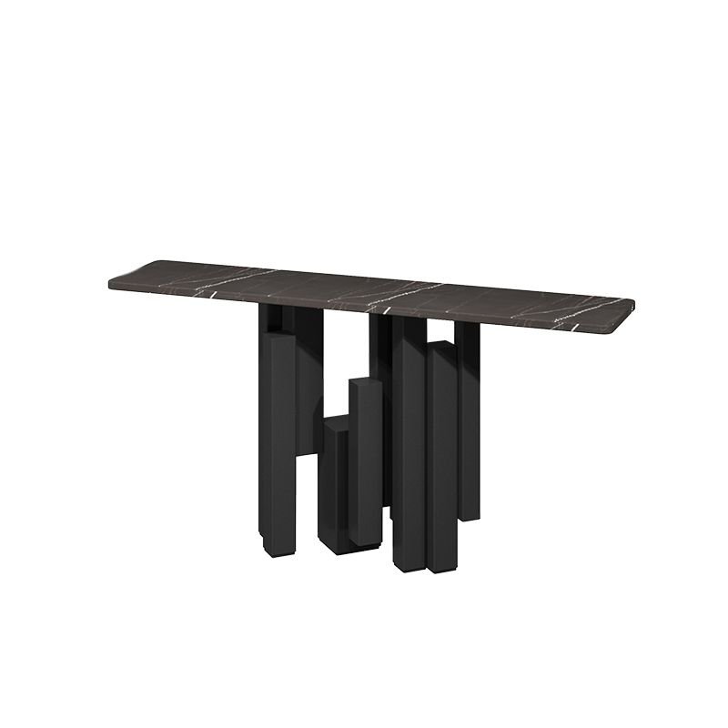 1 Piece Luxury Rectangular Stone Top Accent Console Tables in Black with Abstract and Scratch Resistant, 63"L x 14"W x 31"H