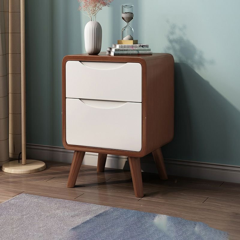 2 Drawers Contemporary Solid Wood Nightstand With Drawer Organization with Leg, Nut-Brown, 12"L x 16"W x 20"H