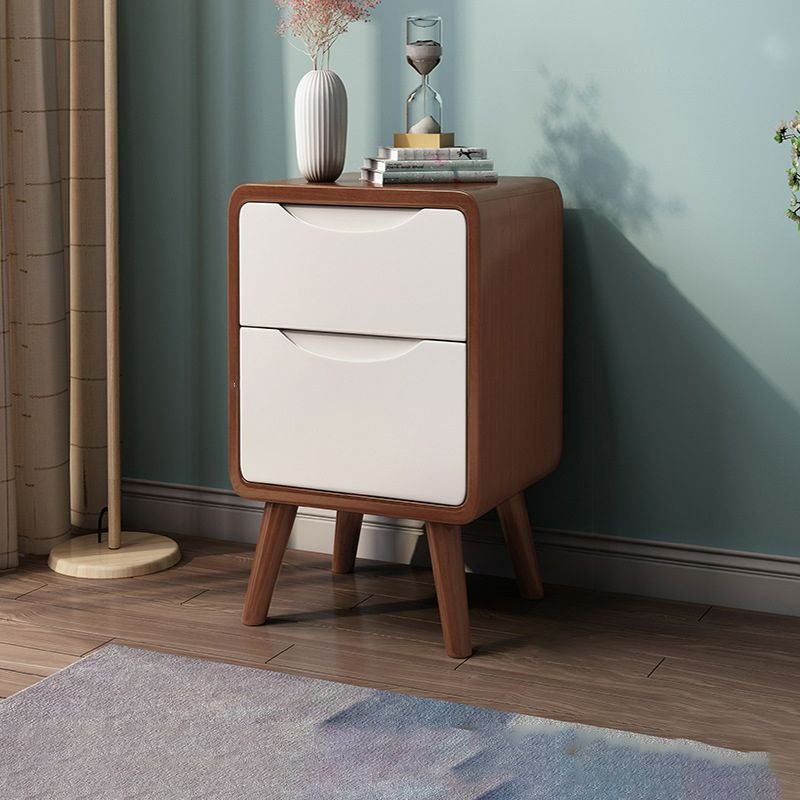 2 Drawers Casual Wood Nightstand With Drawer Storage with Leg, Nut-Brown, 10"L x 16"W x 20"H